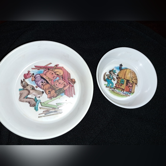 Other - Vintage Child’s Dishes "3 Little Pigs" 2 Bowls